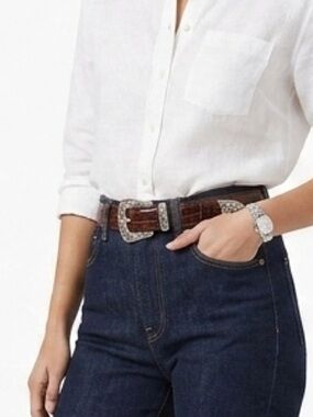 Brighton Brown croc Embossed Belt With Silvertone Hardware Vintage